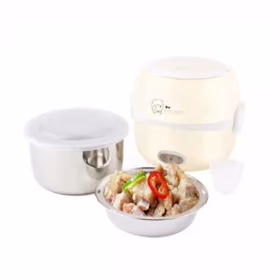 DMWD MINI Cuiseur à riz électrique thermique Boîte à déjeuner 2 étages Cuiseur vapeur portable