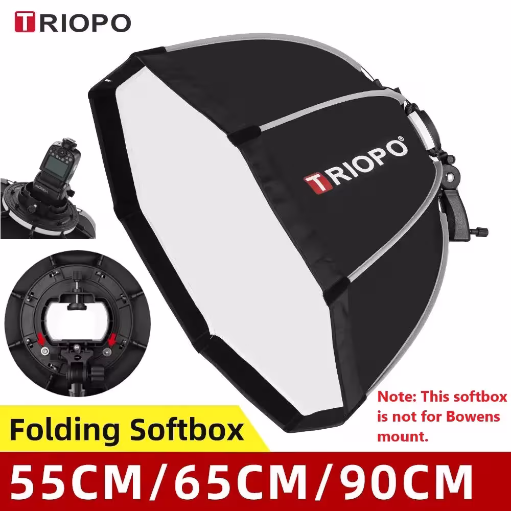 TRIOPO Softbox octogonal de 65 cm avec 8 poteaux de cadre pour flashs d'appareil photo, idéal pour les portraits et la photographie de produits