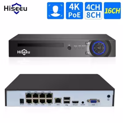 Hiseeu H.265+ POE NVR 4CH 10CH 16CH 5MP 8MP 4K vaizdo įrašytuvas