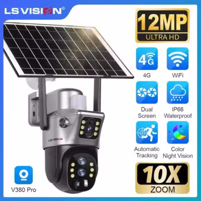 Telecamera solare LS VISION da 12MP con Wi-Fi 4G, doppio schermo, zoom 10x, 6K