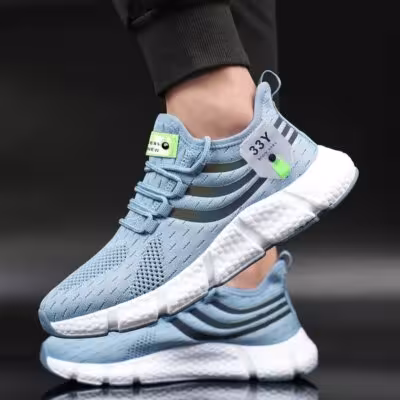Chaussures de sport légères pour hommes avec maille respirante baskets de course noires