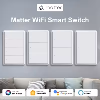 Interruptor de luz de pared WiFi inteligente 1 2 3 4 polos compatible con Matter y HomeKit
