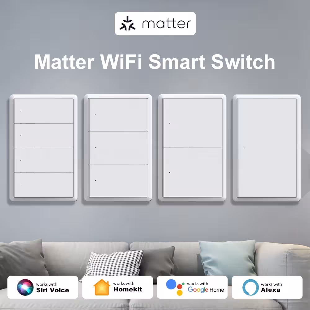 Interruptor de luz de pared WiFi inteligente 1 2 3 4 polos compatible con Matter y HomeKit