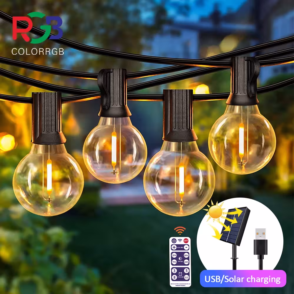 12M 30 LED G40 Solar and USB Powered Outdoor Lights Waterproof Luminous Decoration