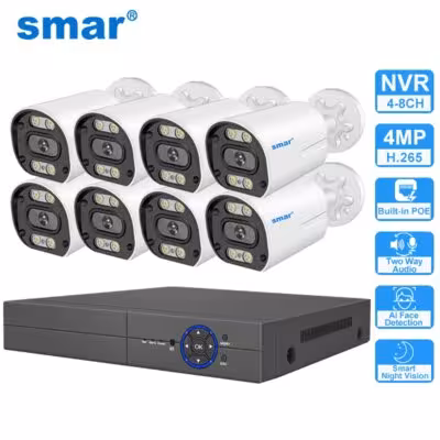 Smar 8CH 4MP POE NVR saugos kamera sistema H.265 su veido detekcija