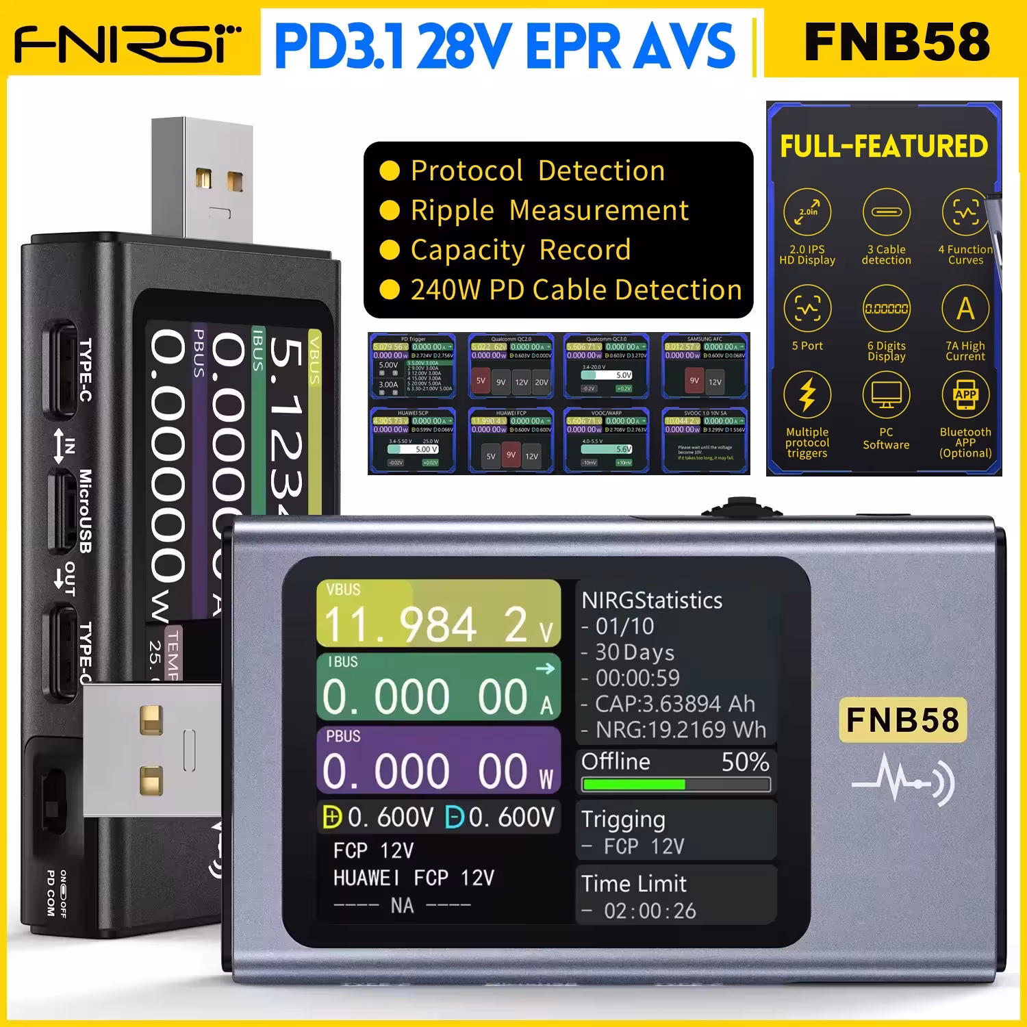 FNIRSI FNB58 USB tester voltmeter ammeter TYPE-C fast charging detection