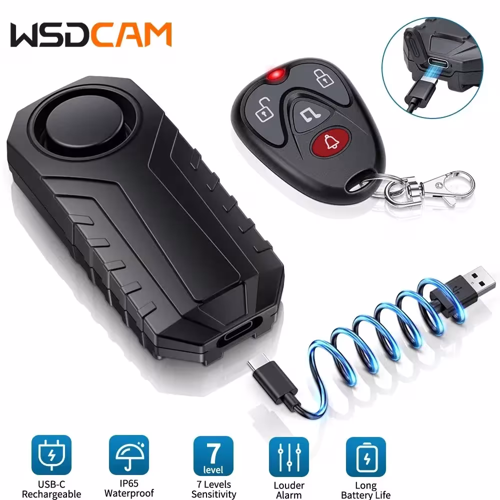 Wsdcam vibrating bicycle alarm with remote control 113 dB