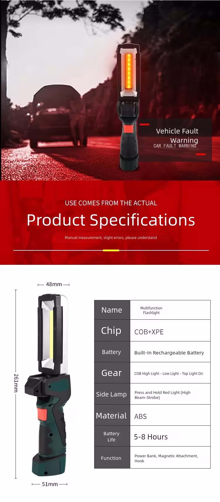 nešiojama COB LED darbo šviesa