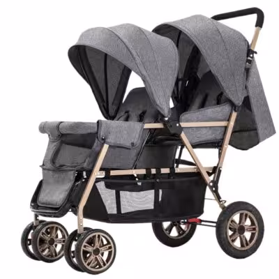 Double chariot bébé avec sièges avant et arrière, pliage léger