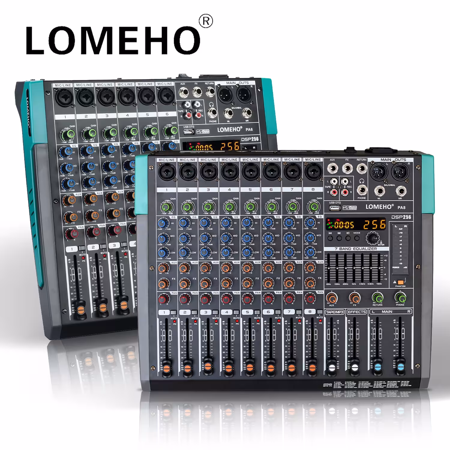 Mélangeur LOMEHO 6 / 8 canaux avec effets Bluetooth 256 DSP USB