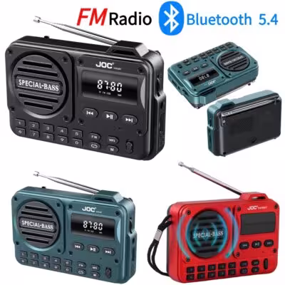 Portable digital FM radio with rechargeable battery, Bluetooth 5.4 and LED display