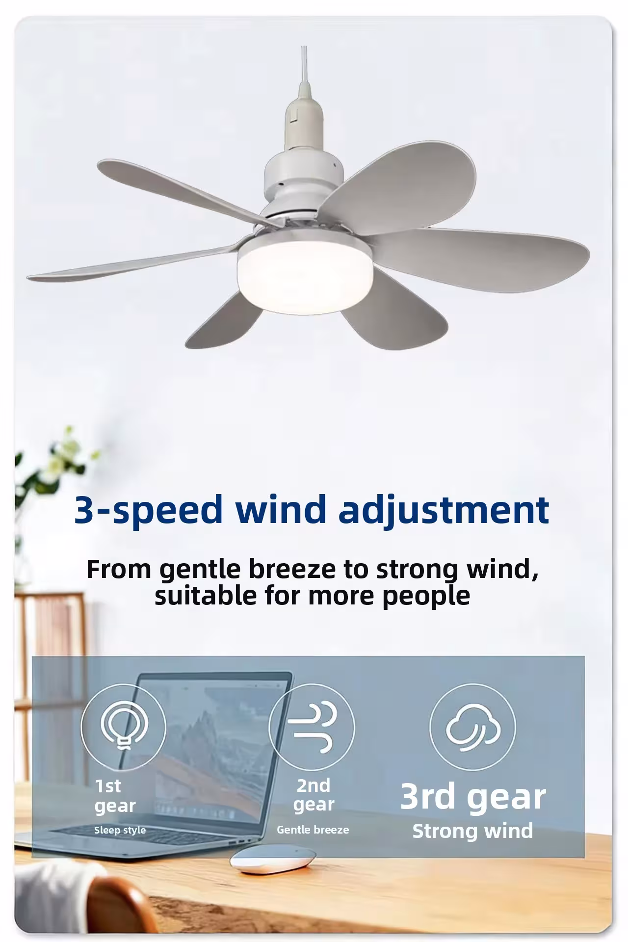 Ventilatore a soffitto LED 30W con luce E27