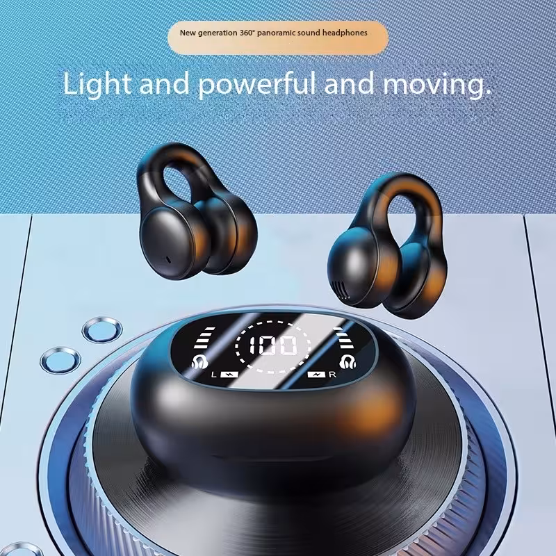 Belaidžiai Bluetooth ausų klipai su skaitmeninių LED ekranu ir triukšmo slopinimu sportui