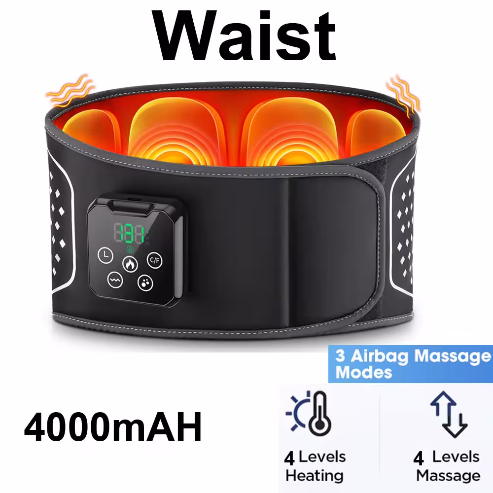 Heated lumbar support belt with vibration massage function and USB charging