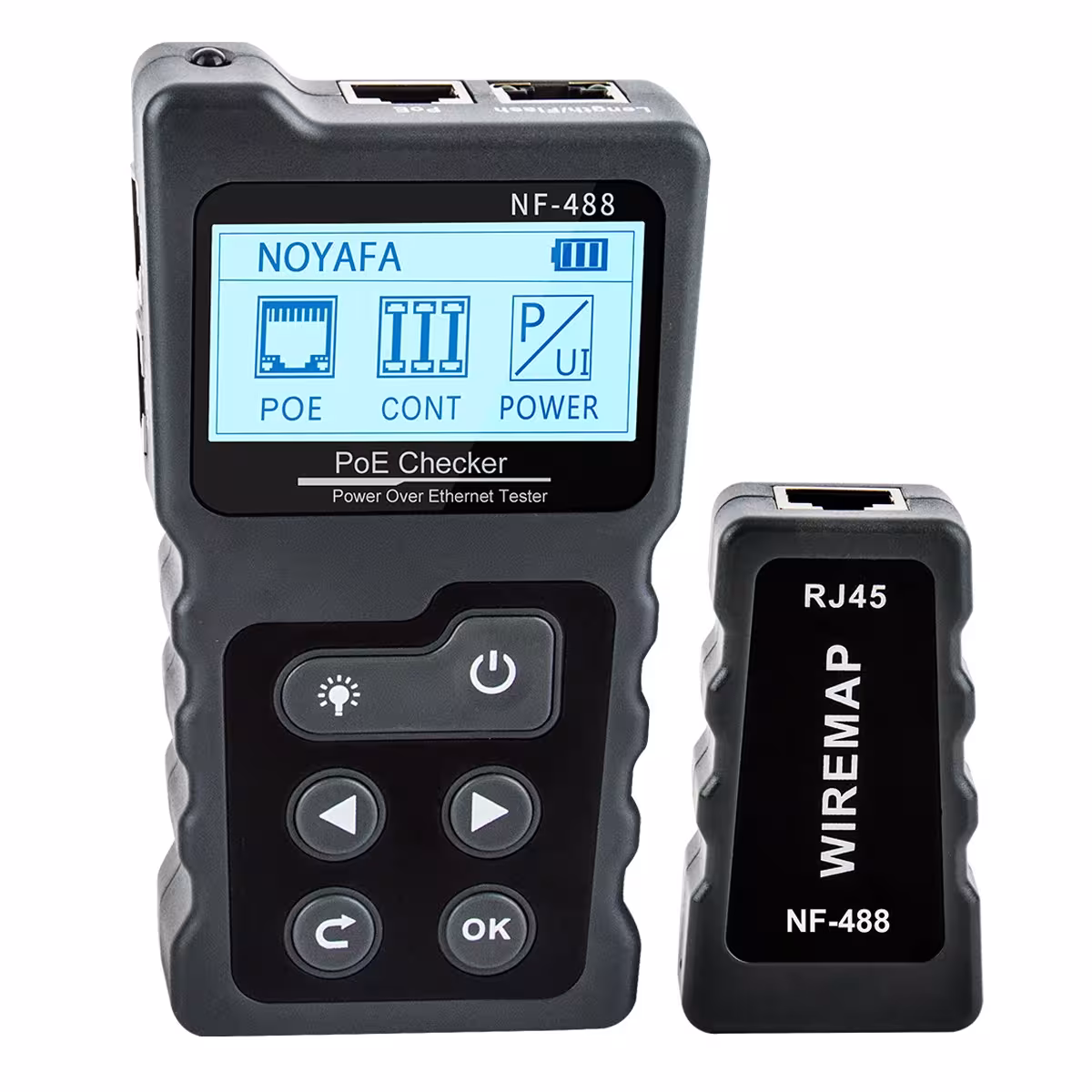 NOYAFA NU-488 Prueba de cable de red con la herramienta de monitoreo de la cadena de polaridad de PoE