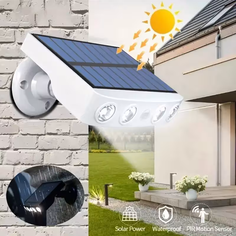 Solar-powered LED wall light with motion sensor