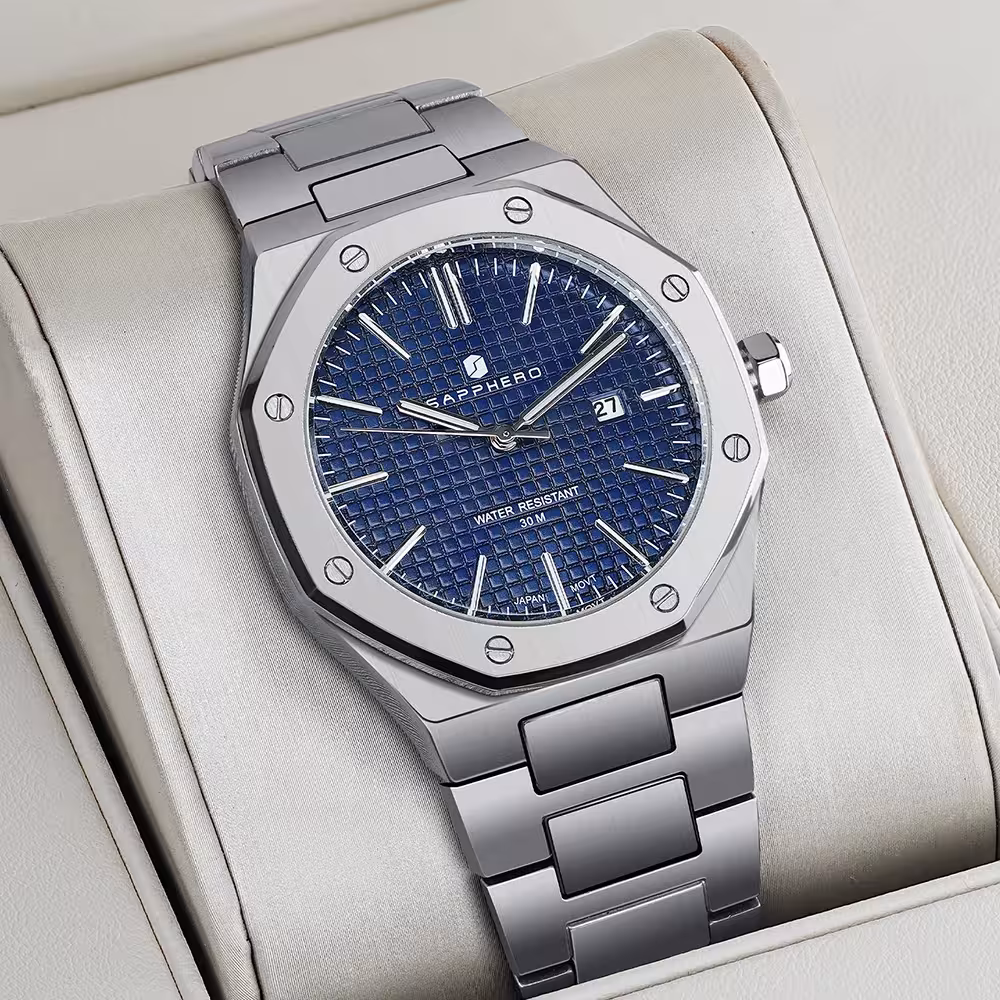 SAPPHERO men's watches with stainless steel strap and water resistance