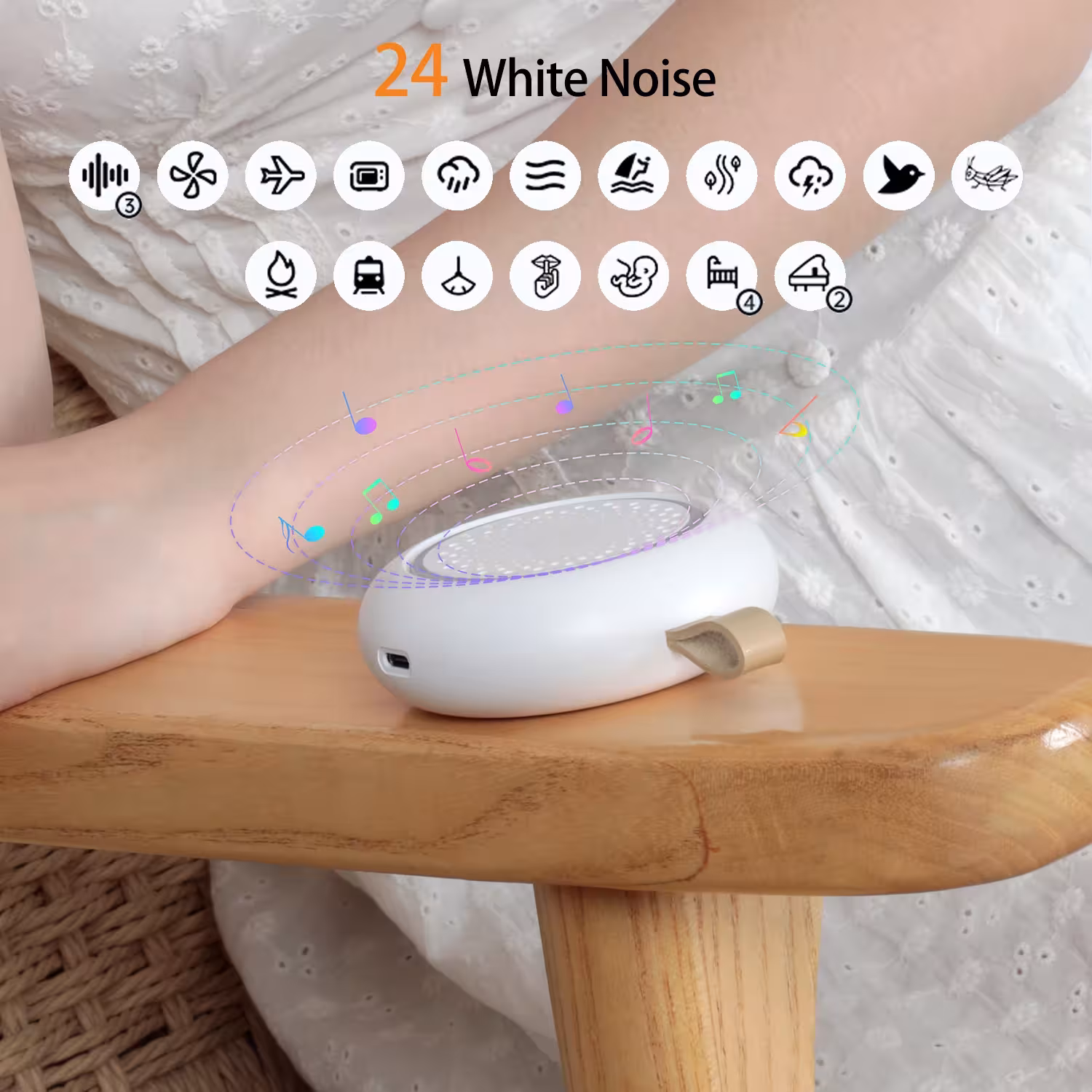 Machine à bruit blanc 24 apaisant son sommeil machine audio nuit luminance Type- C charge aide au sommeil