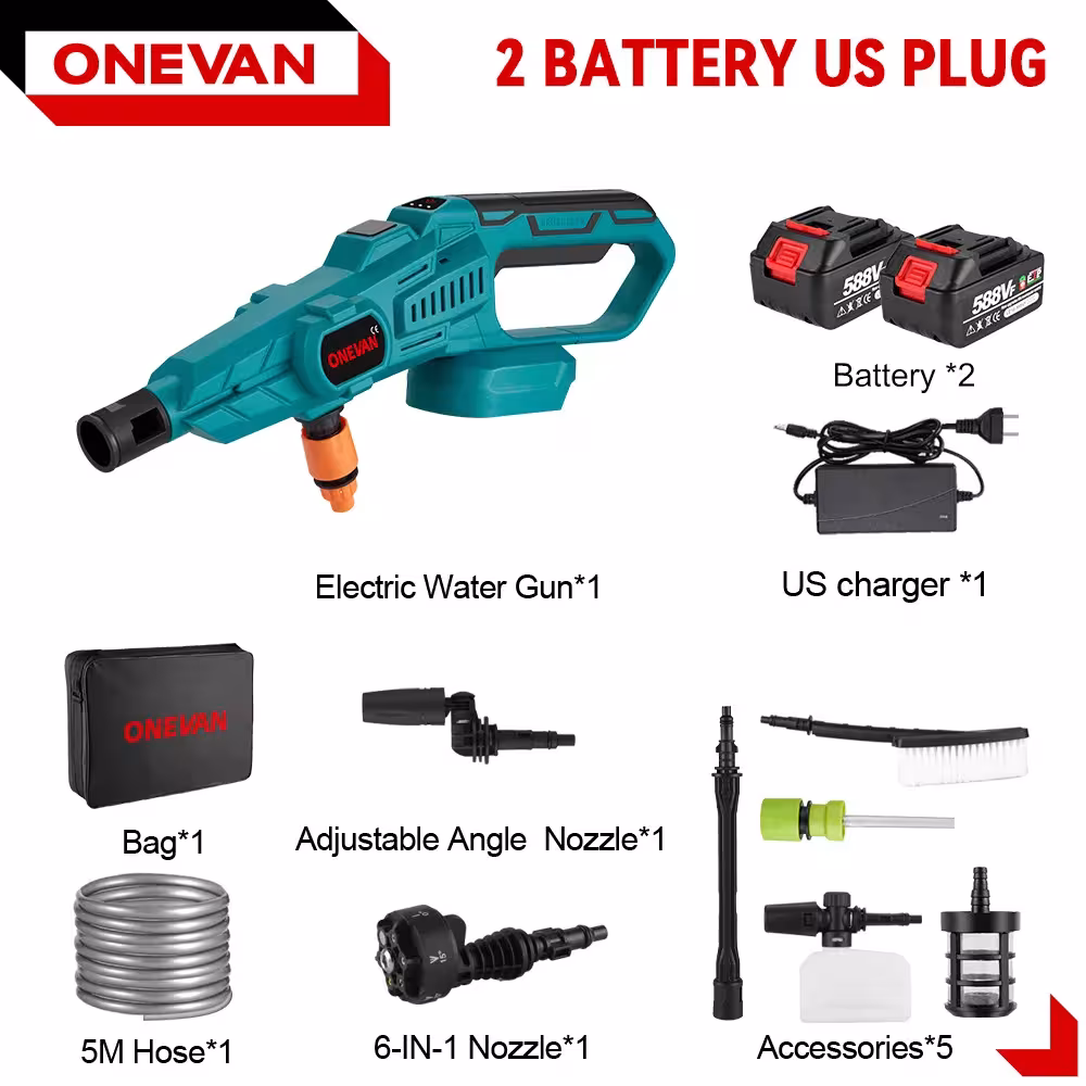 ONEVAN 3500W 200Bar lavado de coches eléctricos inalámbricos con generador de espuma Makita 18V
