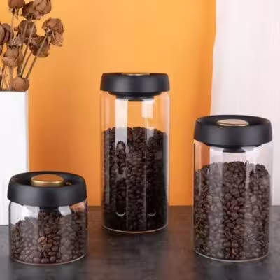 Contenitore ermetico in vetro sottovuoto da 500ml per la conservazione di chicchi di caffè crudi