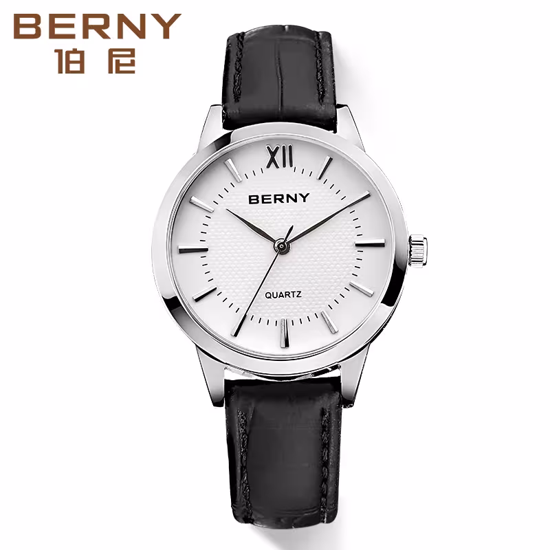 BERNY Men's Quartz Watch, Waterproof, Miyota 2035 Movement, Genuine Leather Strap