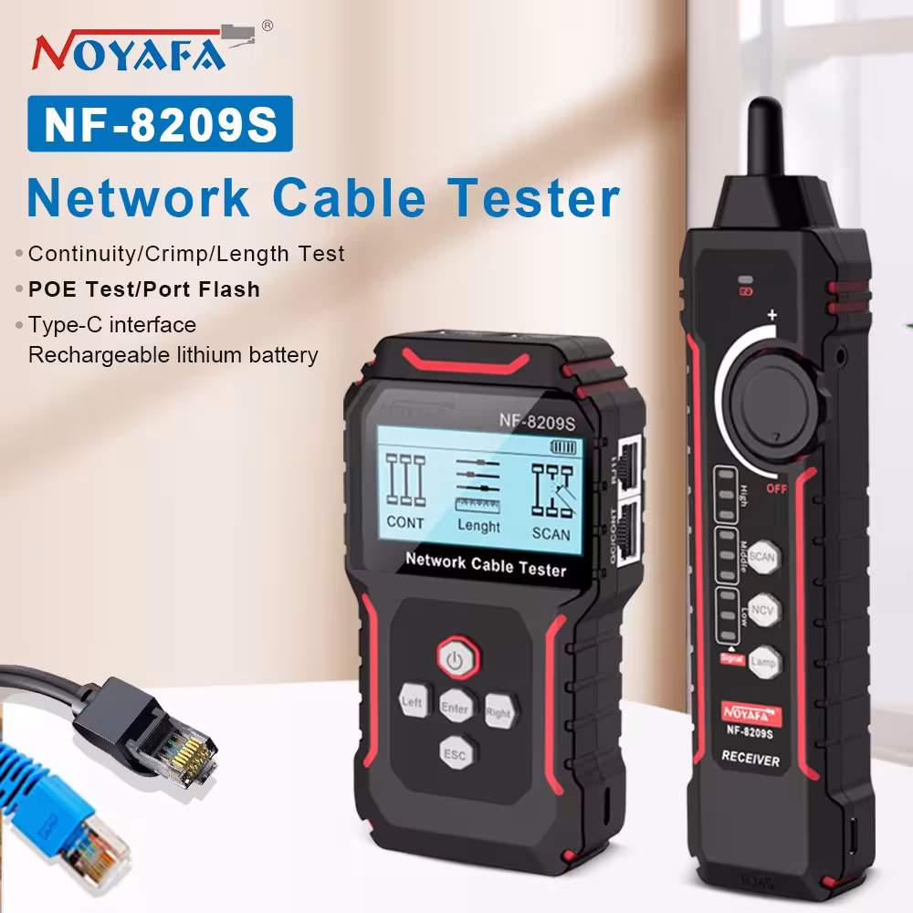 Probador de cables de red Noyafa NF-8209S con pantalla LCD y detector POE