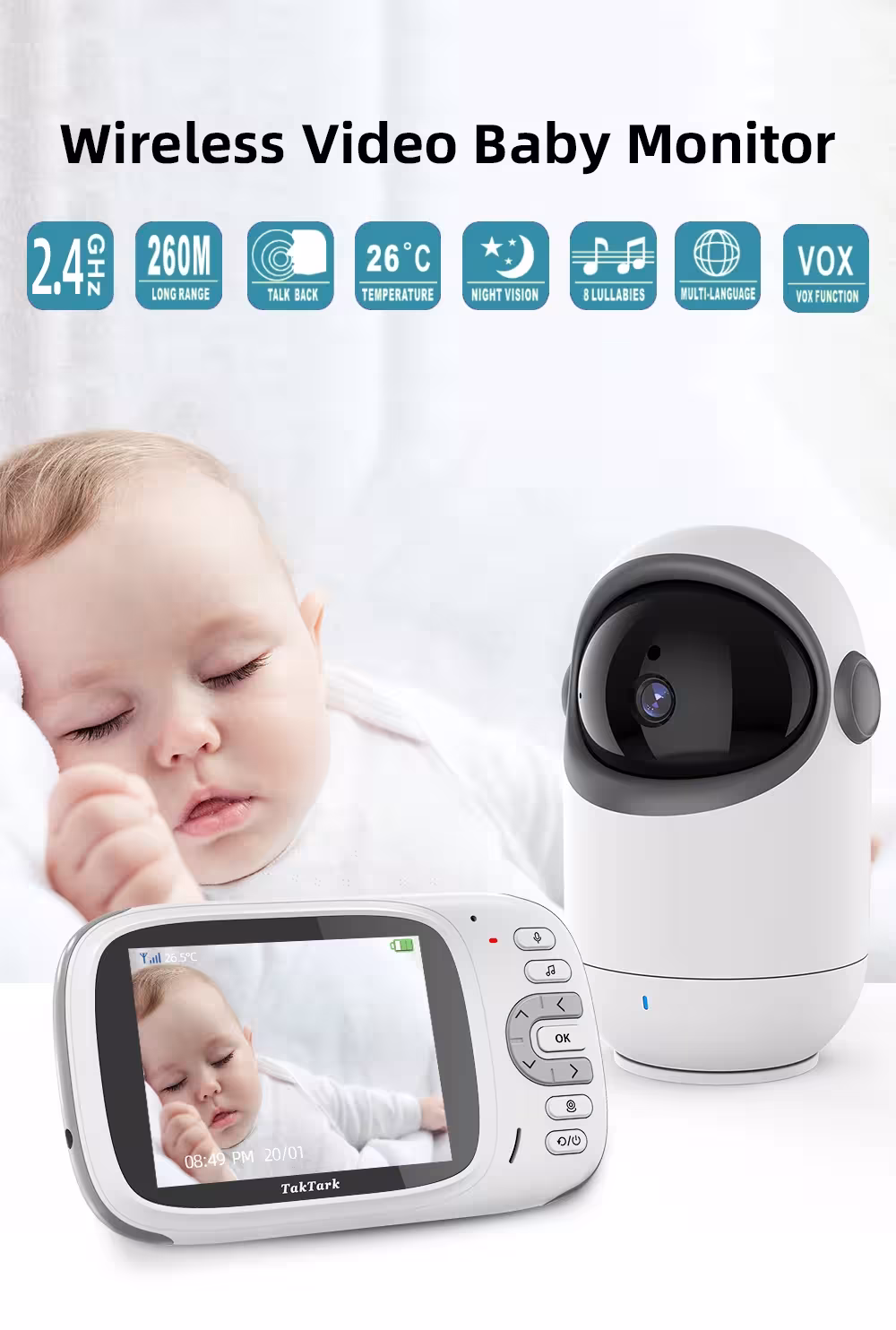 moniteur vidéo pour bébé avec télécommande