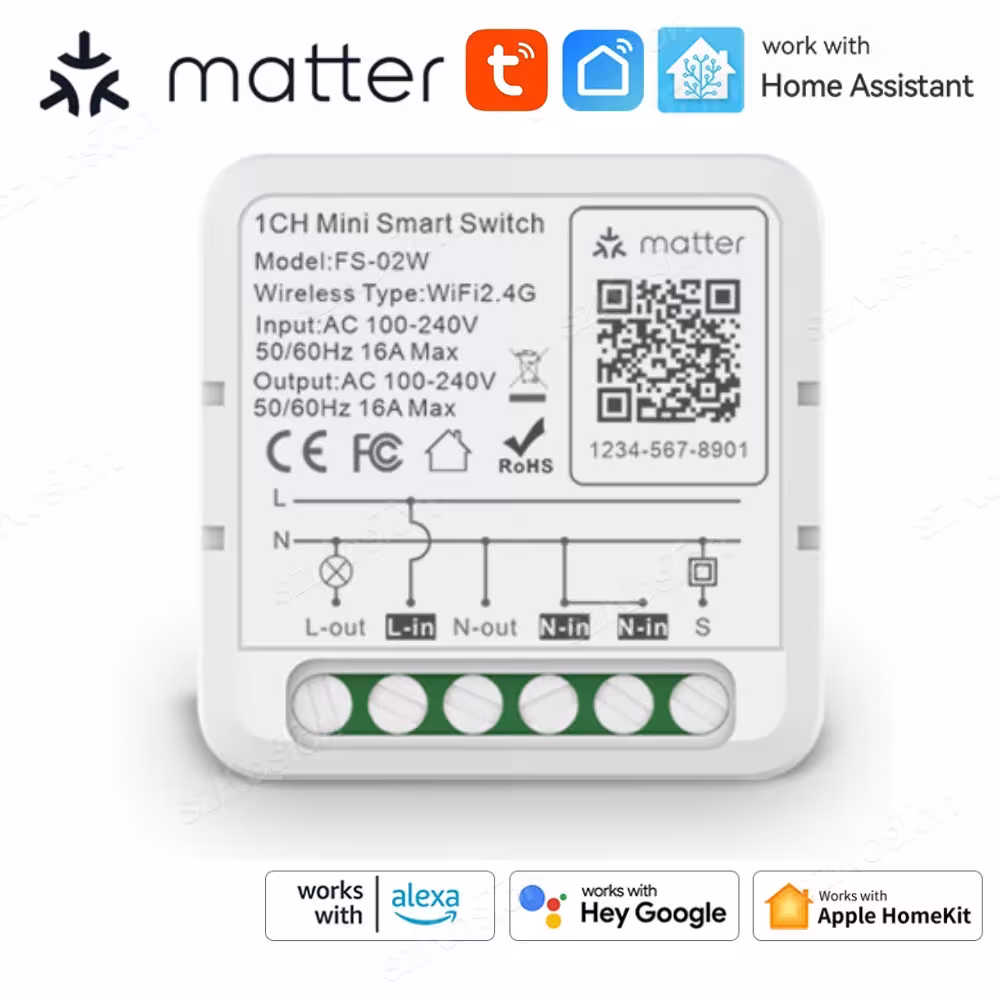 Interrupteur intelligent WiFi Matter 16A avec commande vocale Alexa et Google Homekit
