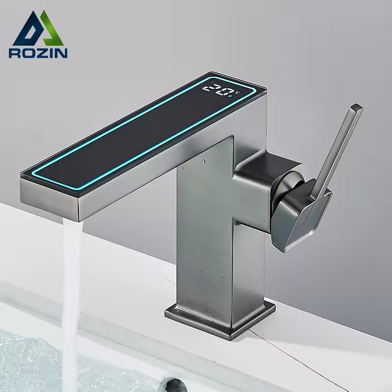 Lavabo da bagno con temperatura Display LED grigio acqua fredda e amara