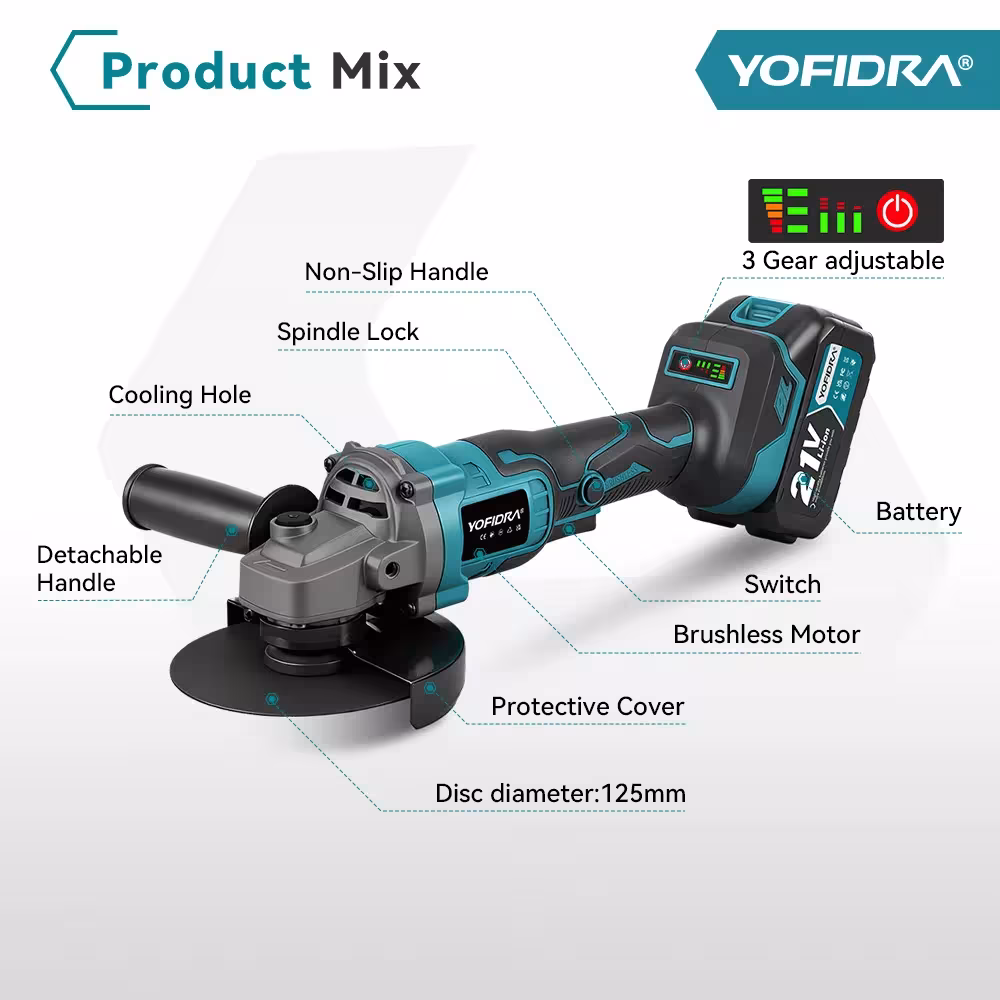 cordless angle grinder 125mm