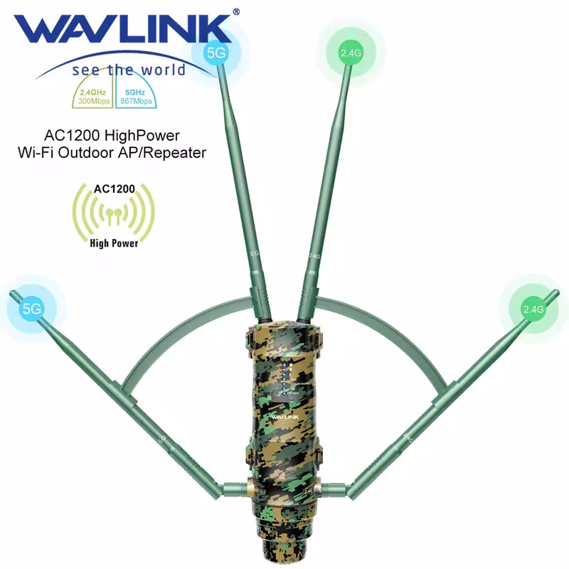 WAVLINK AC1200 campo WiFi Amplificatore IP65 resistente agli agenti atmosferici in due intervalli