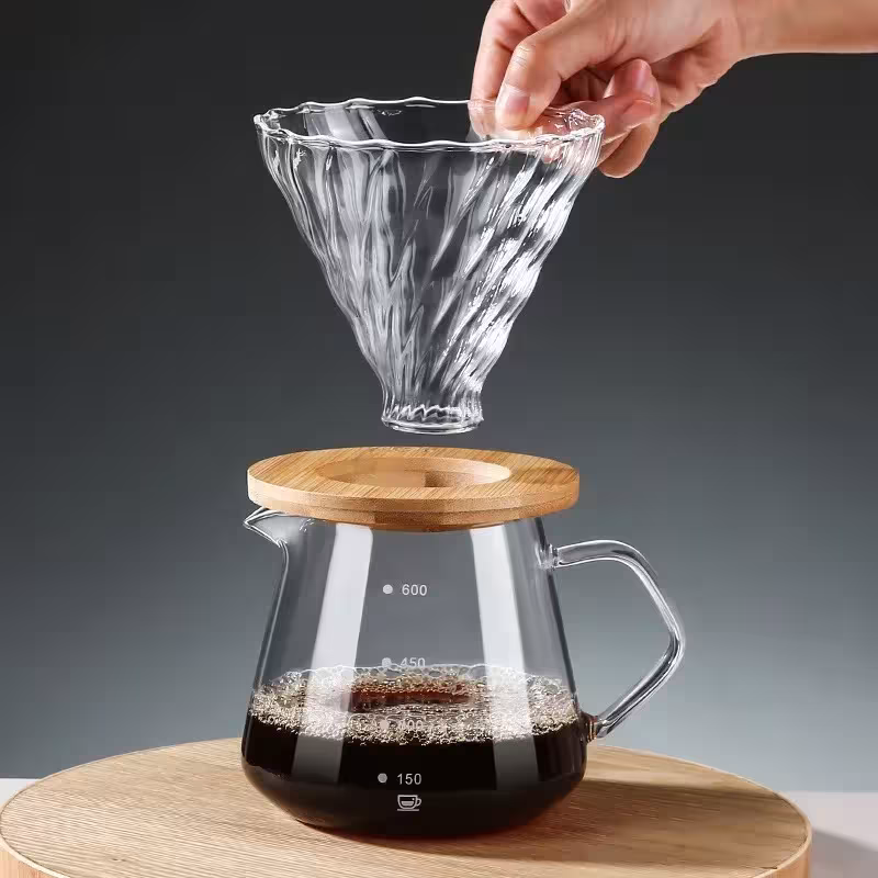 Glass Coffee Dripper 600ml 300ml Set with Glass Filter