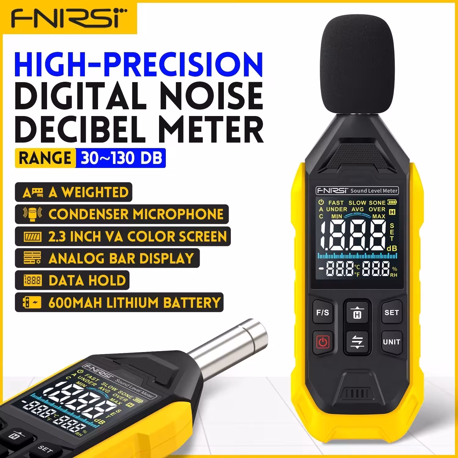 FNIRSI FDM01 Détecteur de bruit audio numérique 30-130dB