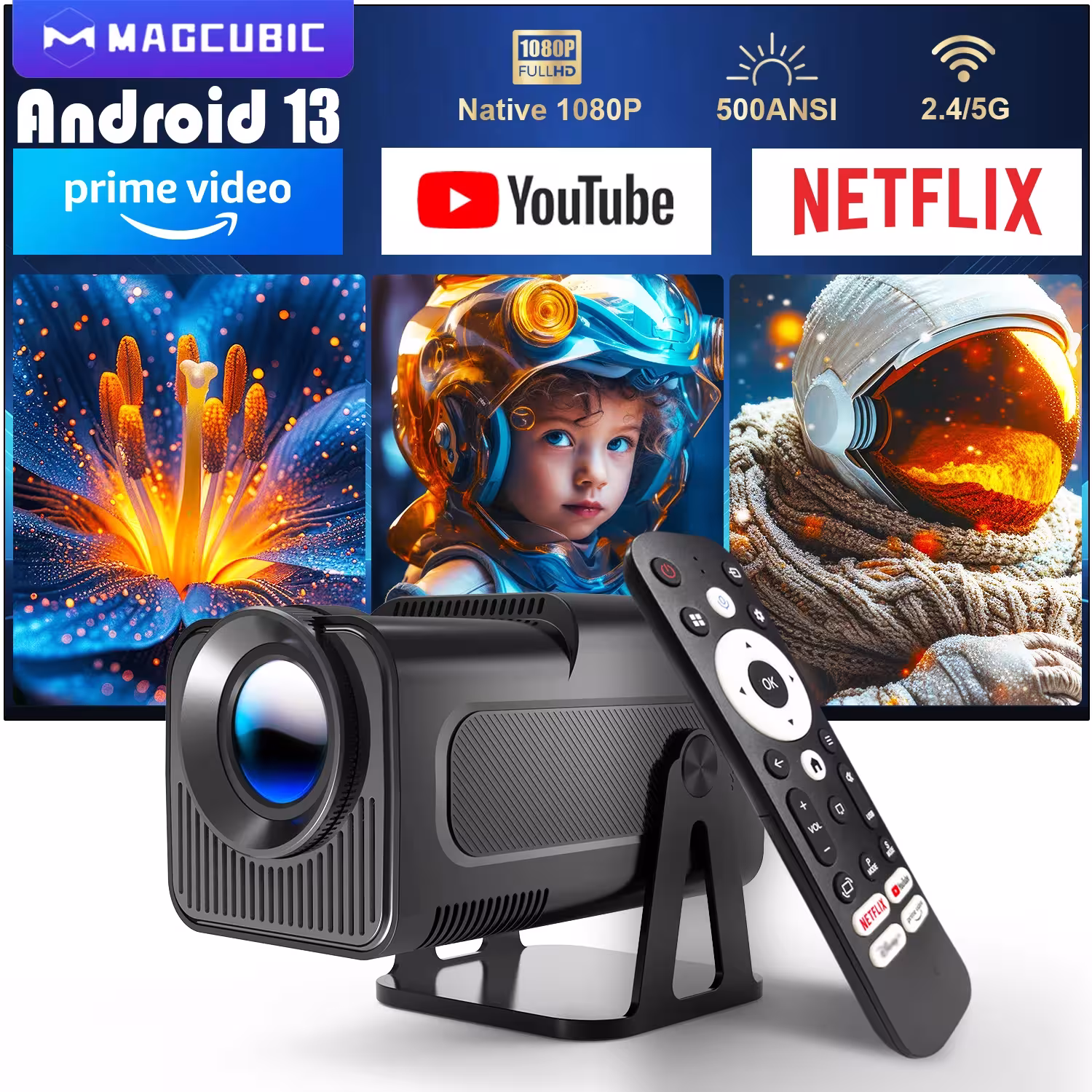 Magcubic HY320 NTV Projecteur Android 13 sous licence Netflix 1080P 500ANSI
