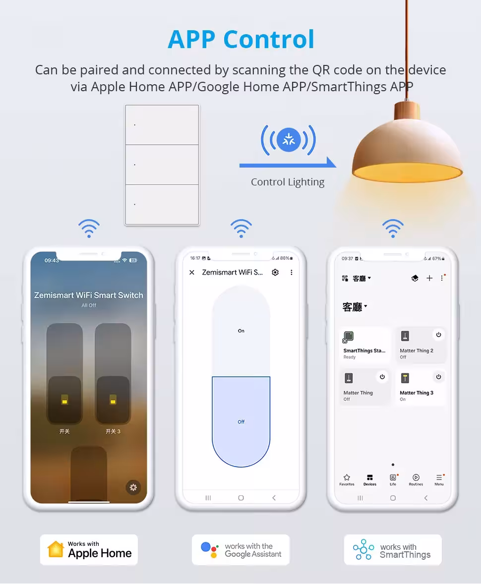 išmanusis sieninis šviesos jungiklis Matter WiFi