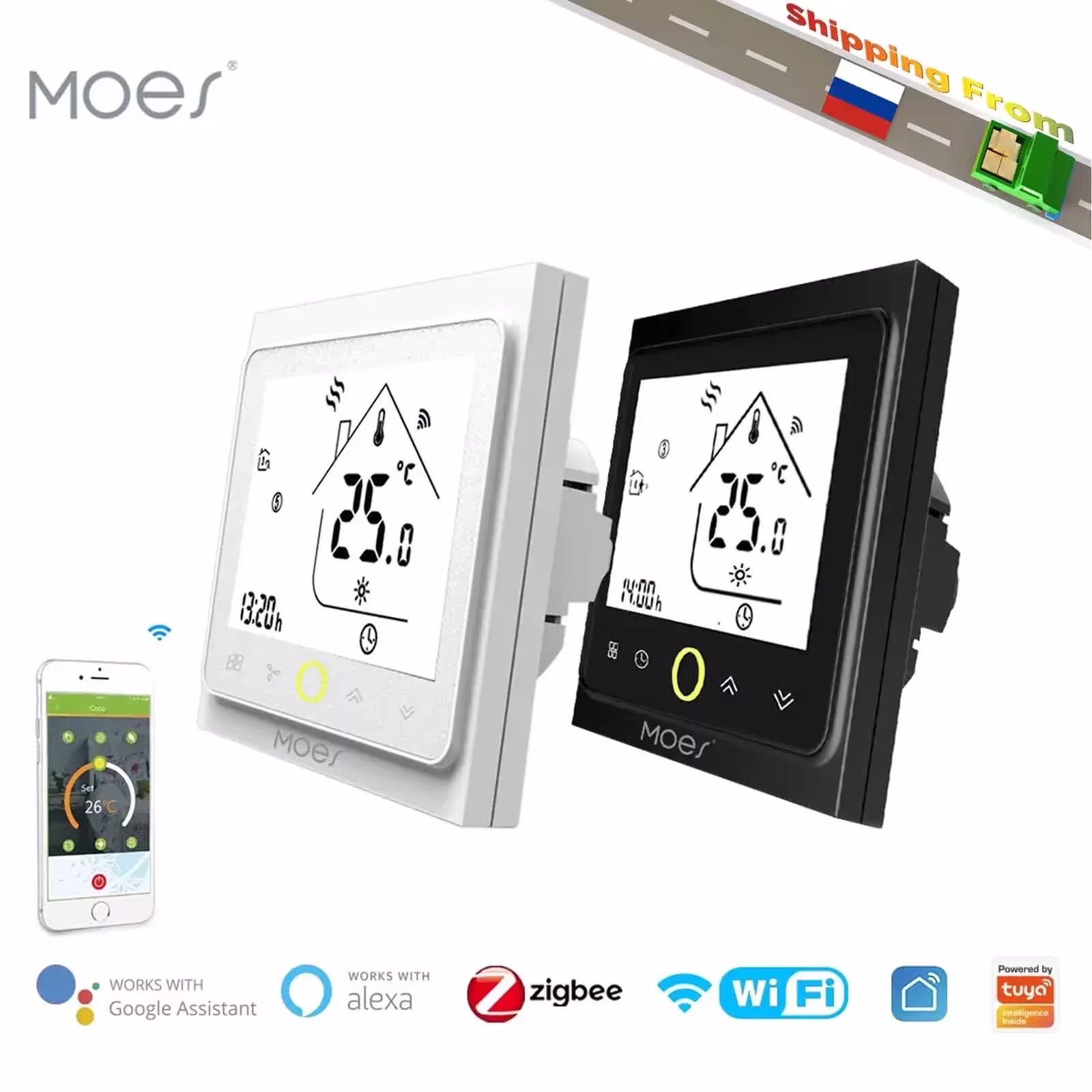 MOES WiFi floor heating thermostat for gas boiler with Alexa and Google Voice control