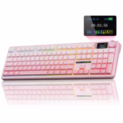 AULA F108 a través de teclado de juego Bluetooth inalámbrico con pantalla inteligente TFT