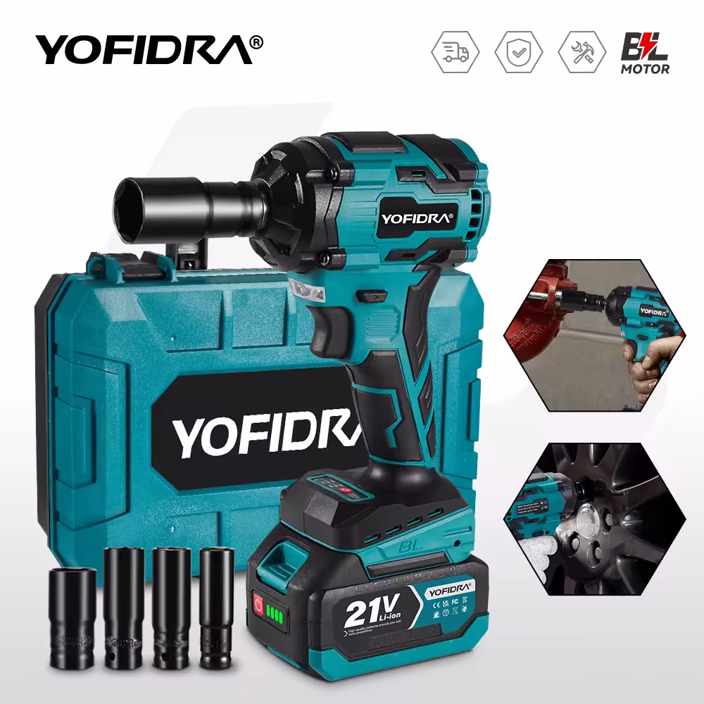 YOFIDRA 1000N.m Llave de impacto eléctrica inalámbrica 1/2 recargable