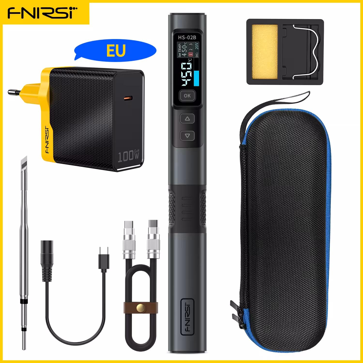 FNIRSI HS-02 Reguliuojama temperatūra Įrankis DC 20V 100-450℃ Tikslus remonto stotis PD 100W