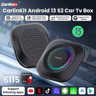 Carlinkit S2 SM6115 Android 13 TV dėžė 8 branduolių Carplay Android Auto bevielis palaikymas