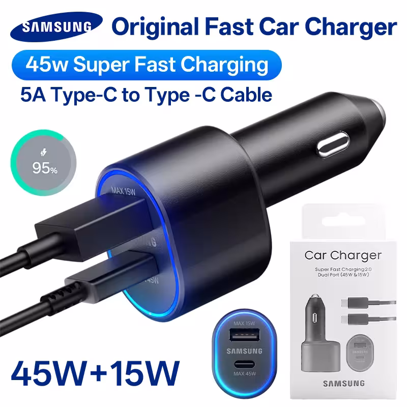 Caricabatterie originale Samsung 45W per auto USB Type C PD per ricarica rapida