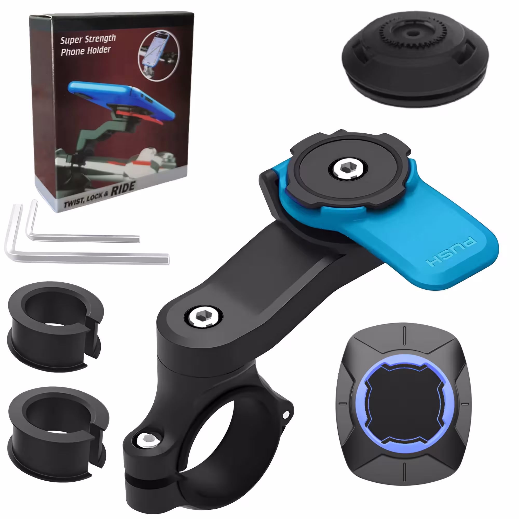 Motorcycle phone holder with vibration suppression and quick disabling system