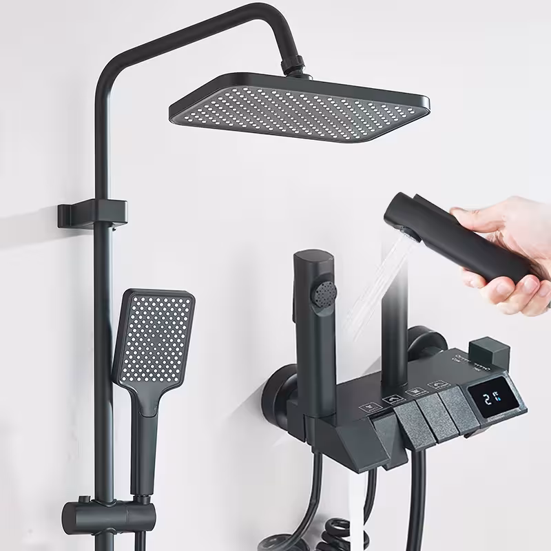 Rozin Black Smart Digital Display set de grifo de ducha sistema de baño de lluvia estilo piano