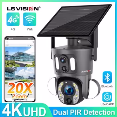 LS VISION 20X PTZ alimentato solare 4K WiFi IP66 telecamera acali con doppio sensore