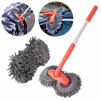Car wash brush with retractable rod and foam function