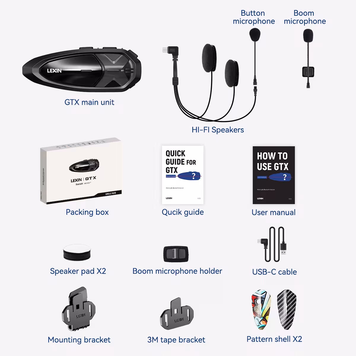 Lexin GTX Intercom Bluetooth motociklo šalmo ausines 10 žaidėjai 2000m