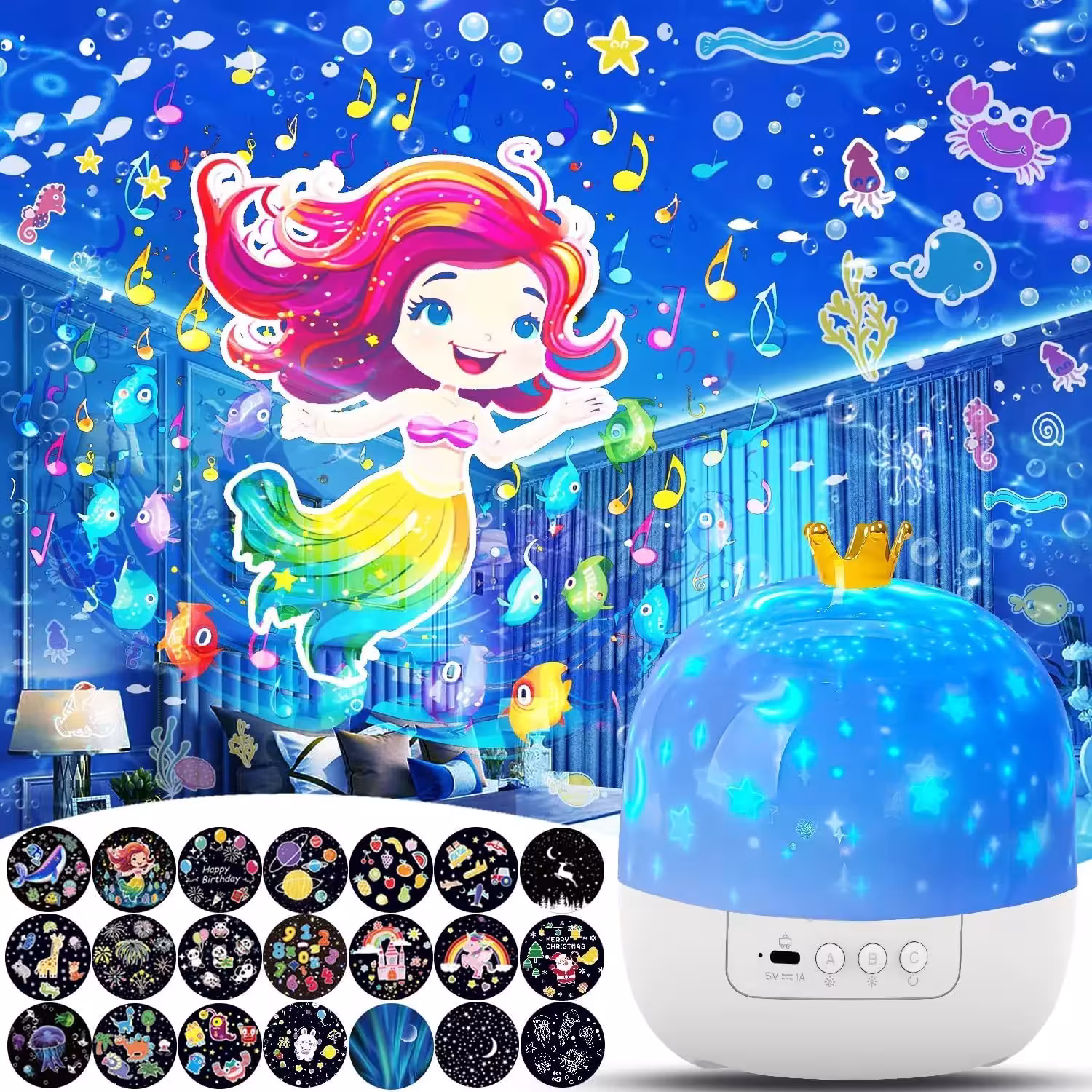 Proyector Galaxy con rotación de 360° y efecto de estrella.