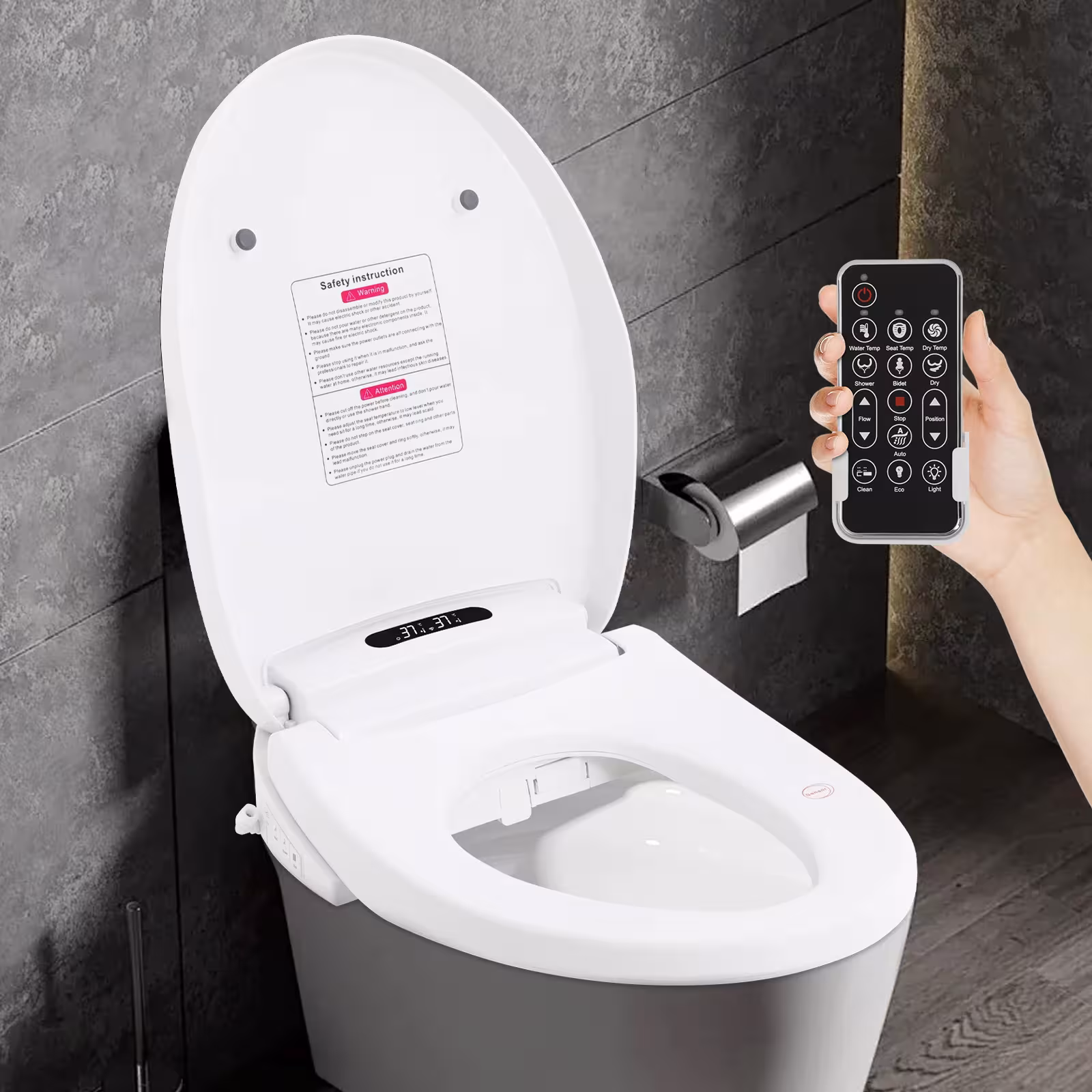 1300W Išmanus Tualeto Dangtis 51cm Elektrinis Bidet Nuotolinis Valdymas