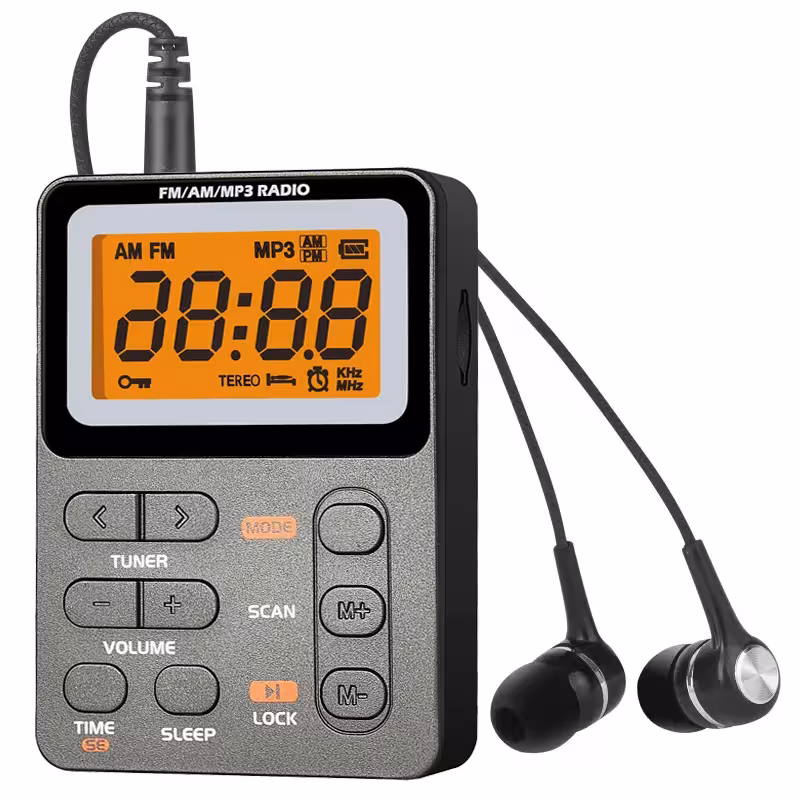 Nešiojamas Mini Radijas FM/AM MP3 su 3,5 mm Ausine Įvadu ir Įmontuotu Garsiakalbiu