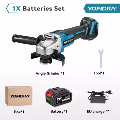 YOFIDRA Meuleuse d'angle sans fil 125mm, 4 vitesses pour le travail du bois, compatible Makita 18V-21V